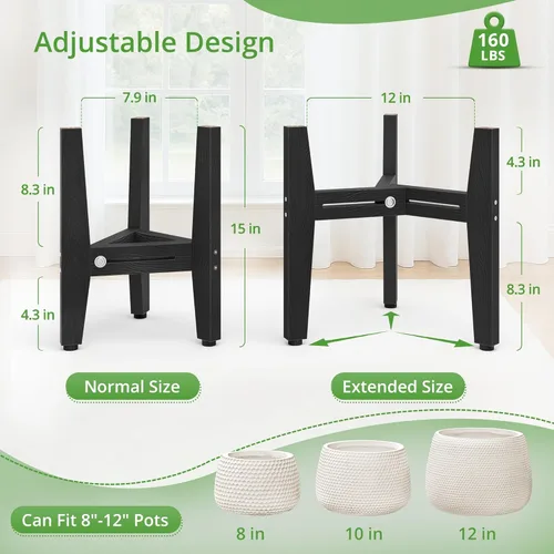 Miniatura 2 de LUE BONA HDPS - Soporte para plantas para interiores y exteriores, soporte moderno ajustable de mediados de siglo para plantas de 8 a 12 pulgadas