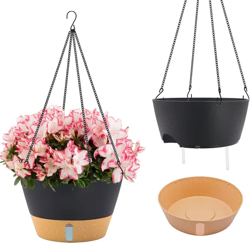 Miniatura 13 de ZMTECH Macetas colgantes de 12 pulgadas para interior, maceta colgante grande con nivel de agua visible y cadena, maceta colgante de flores