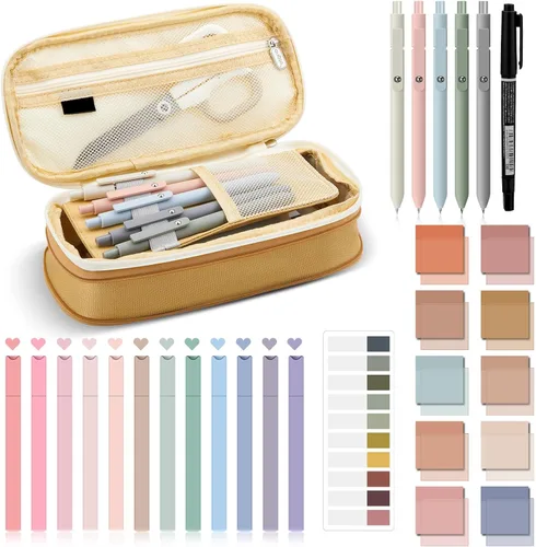 Miniatura 13 de Jutom Kit de Anotar Libros Estético de 39 Piezas con Estuche de Lápices, Marcador, Estuche Transparente, Notas Adhesivas, Gel, Bolígrafo, Rosa