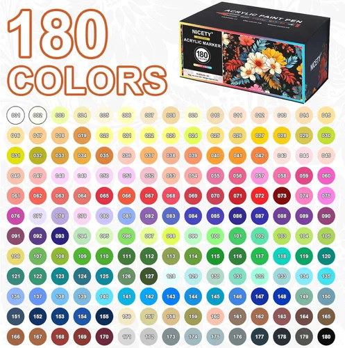 Miniatura 8 de NICETY 180 marcadores de pintura acrílica, marcadores de pintura acrílica con punta de pincel para pintura en roca, madera, vidrio, piedra, lienzo