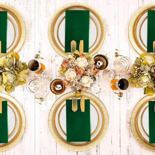 Miniatura 2 de KAMMAK Servilletas Desechables Verde Oscuro con Bolsillo Tipo Tela Servilletas de Papel para Cena Paquete de 100 Toalla de Mano de Invitado Plegada