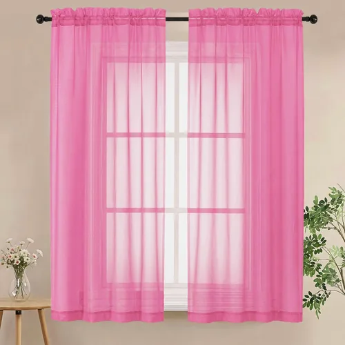 Miniatura 40 de LIVEKID Cortinas traslúcidas negras de cocina de 36 pulgadas de largo, cortinas cortas filtrantes de luz, 2 paneles de gasa aireada, texturizadas