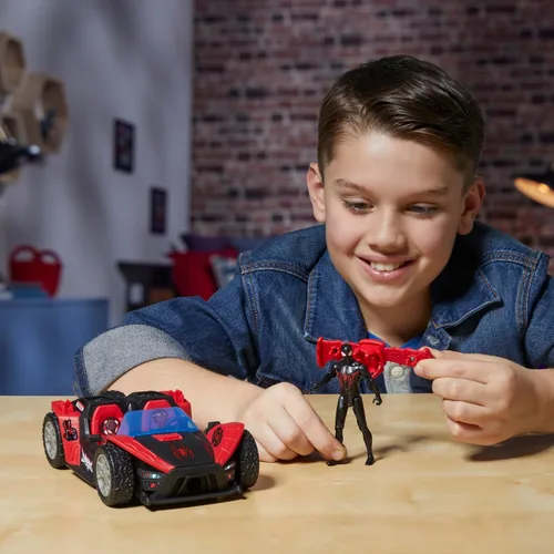 Miniatura 3 de Marvel Spider-Man VenomVersus Epic World of Action Miles Morales Remix Blast Racer 4 pulgadas (3.9 in) figura y coche de juguete, accesorios