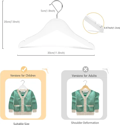 Miniatura 2 de Nature Smile Perchas de madera con muescas y gancho cromado antioxidante, paquete de 10 unidades (blanco)