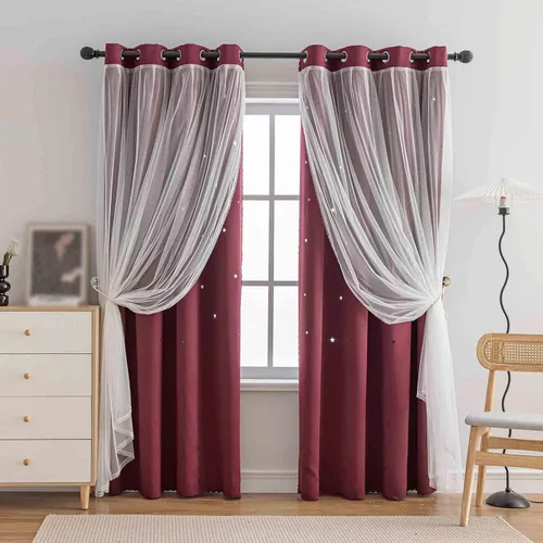 Miniatura 17 de Anytime - Cortinas románticas para niños, cortina de ventana con estrellas recortadas, cortinas opacas de doble capa para dormitorio de niñas, Azul