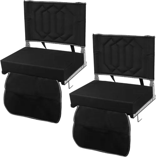 Miniatura 10 de Cómodos asientos de estadio para gradas con soporte trasero y asiento acolchado, correa para el hombro, asa de transporte y bolsillos de Negro