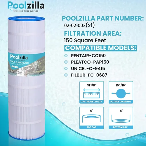 Miniatura 2 de Poolzilla 1 cartucho de repuesto para CC150, CCRP150, PAP150, Unicel C-9415, R173216, 59054300, Filbur FC-0687, 160317, 160355, 160352, Predator