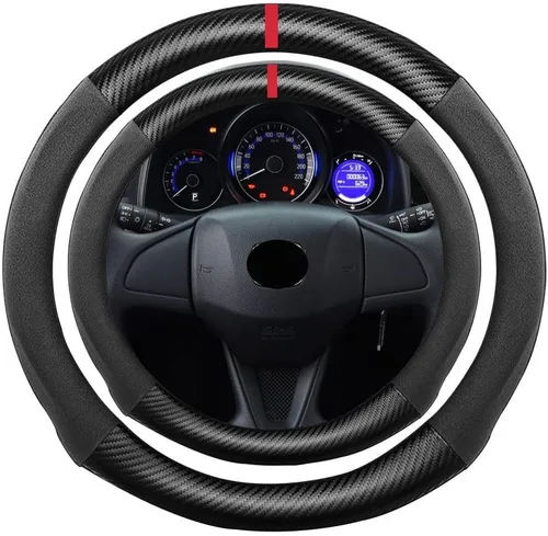 Miniatura 54 de Funda de volante de ante con fibra de carbono de K LAKEY, compatible con Porsche 718 Boxster Cayman 911 Panamera Macan Cayenne de 15 pulgadas, cuero