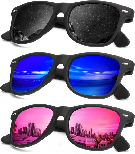 KALIYADI - Lentes de sol polarizados unisex, acabado mate, lentes de espejo de color, bloqueo ultravioleta (paquete de 3unidades)