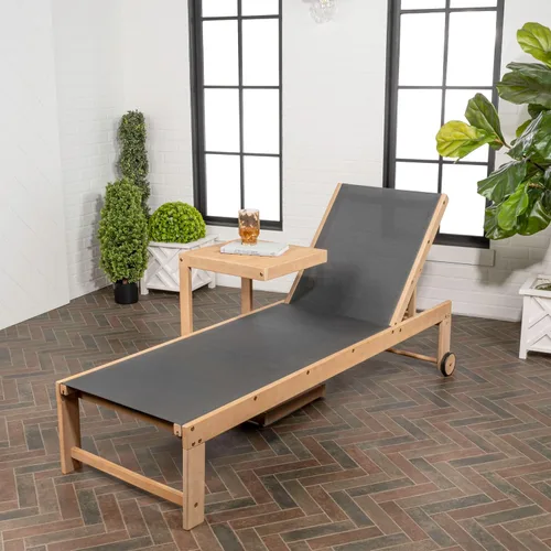 Miniatura 5 de JONATHAN Y Trabuco LNG1100B-2SET - Juego de salón de 2 piezas de madera de acacia para exteriores con silla tumbona ajustable, ruedas y mesa