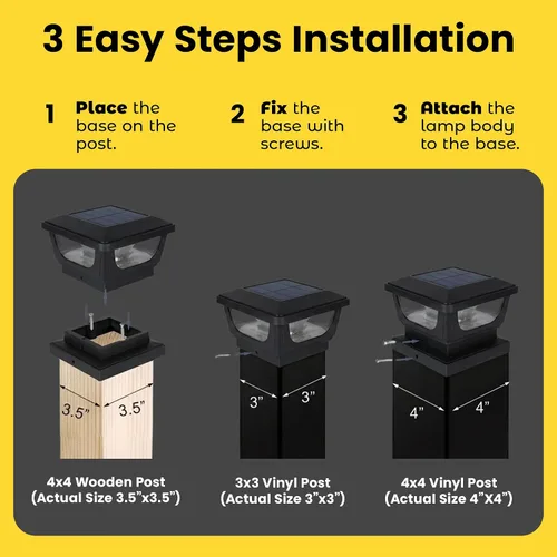 Miniatura 8 de Brighticonic Luces solares para tapa de poste para exteriores de 4 x 4, 3 x 3 – Luces de poste de encendido/apagado automático alimentadas por