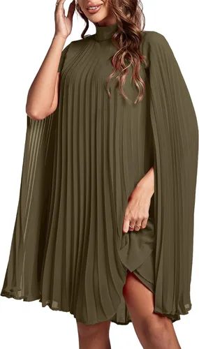 Miniatura 4 de Rooscier Vestido midi de fiesta plisado con cuello alto falso y espalda abierta para mujer