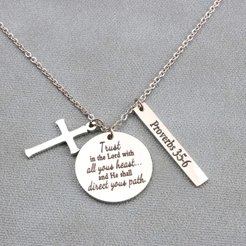 Miniatura 4 de Collar con colgante de cruz de versículo de la Biblia Amuleto de oración Fe Religiosa Joyería de cumpleaños y Navidad