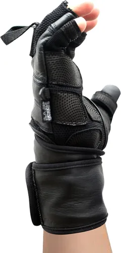 Miniatura 8 de Epic - Guantes de cuero para gimnasio con muñequeras integradas de 2 pulgadas de ancho, el mejor agarre y diseño para levantamiento de pesas, Negro