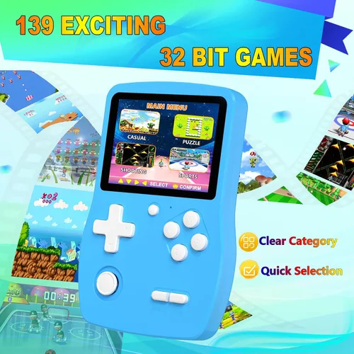 Miniatura 2 de Juegos de mano de 32 bits para niños precargados 139 videojuegos, reproductor de videojuegos portátil con pantalla IPS de 3.0 pulgadas y batería