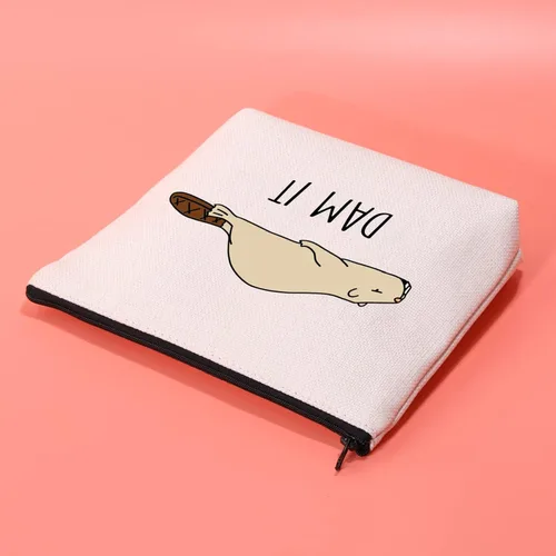 Miniatura 5 de JXGZSO Bolsa de cosméticos de castor divertido Beaver Lover, regalo para amantes del roedor, bolsa de maquillaje, Con la leyenda "Dam It