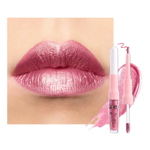 Miniatura 27 de evpct Juego de delineador de labios y lápiz labial metálico rosa claro, para mujeres, de larga duración, impermeable, 24 unidades, color rosa claro