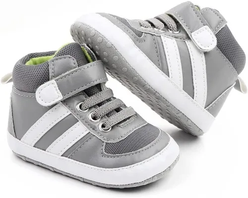Miniatura 4 de Sekantrol Zapatos de cuna para recién nacidos, para niños y niñas, suela de goma suave, zapatos para bebés, zapatos deportivos de moda de caña alta