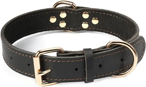 Miniatura 14 de Collar de perro de cuero genuino, collar de perro ancho resistente para perros pequeños, medianos, grandes y extra grandes