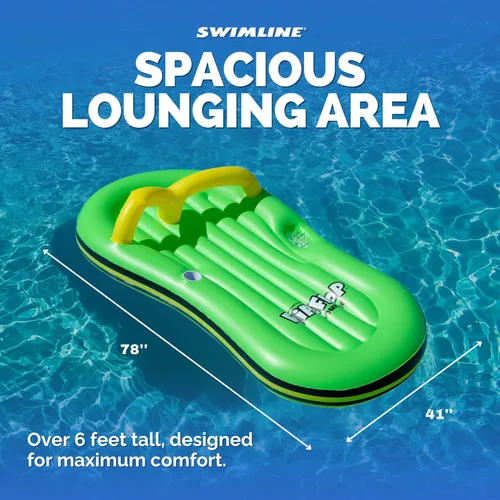 Miniatura 6 de SWIMLINE Colchoneta Inflable Flotador Reclinable Balsa Colchón para Piscina, Tapete Divertido, Chancla, Verde Chanclas