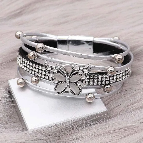 Miniatura 6 de Brazalete de pulsera con dije a presión, joyería de poliuretano trenzada, botón a presión, Cuero