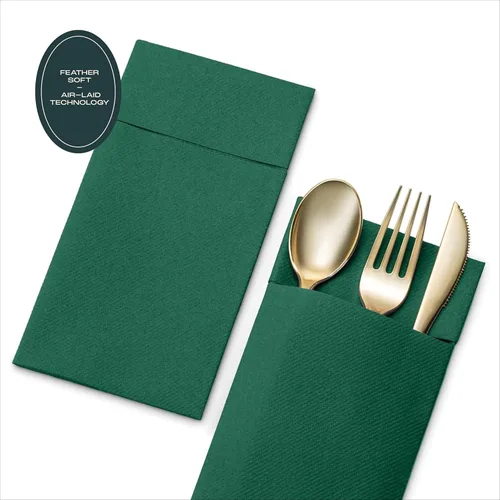 Miniatura 4 de Paquete de 50 servilletas desechables de lino con bolsillo integrado para cubiertos, tela preplegada azul como servilletas de papel para bodas