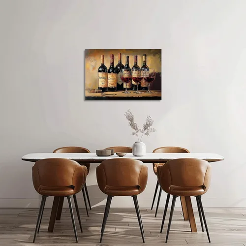 Miniatura 4 de XLMDYYSW Arte de pared vintage para cocina, imagen rústica de vino tinto y uva, pintura de queso de granja, botella de vino, impresiones en lienzo