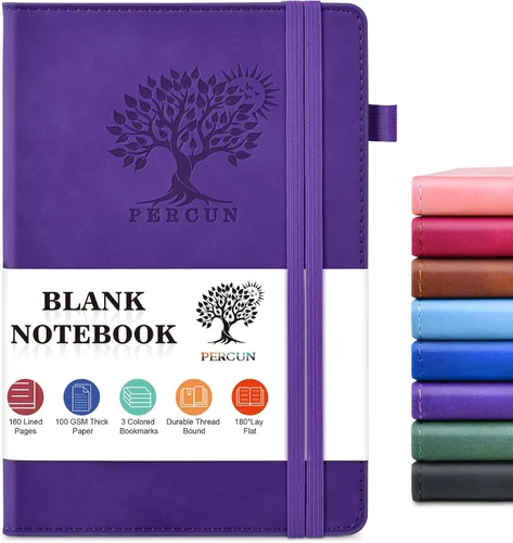 Miniatura 26 de PERCUN Cuaderno rayado para hombres y mujeres, 160 páginas con rayas universitarias para escribir, cuadernos A5 de cuero de tapa dura para el Marrón