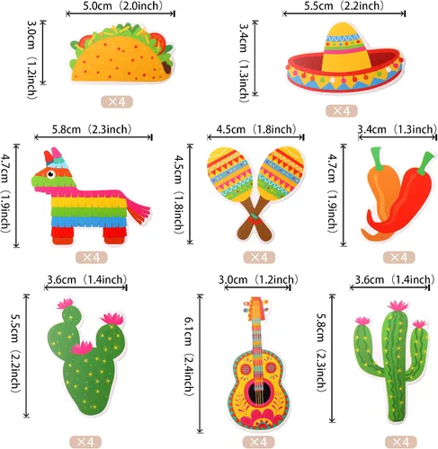 Miniatura 2 de 32 piezas de decoración para cupcakes de fiesta mexicana montados con cactus, burro, maraca, sombrero, guitarra, magdalenas, temática de fiesta