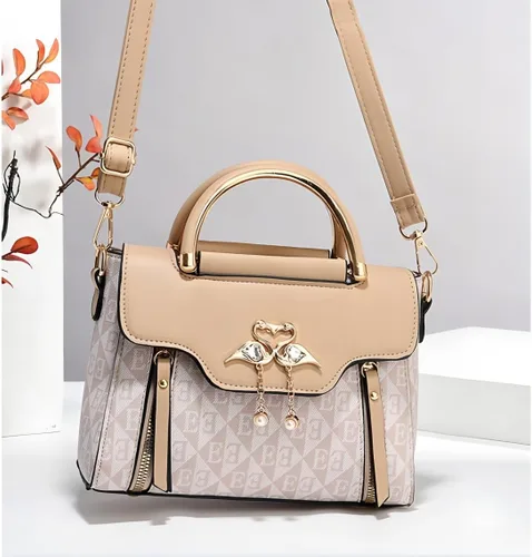 Miniatura 5 de Elegante bolso de mujer con dije de flamenco, herrajes de metal dorado, detalles de colgante de perlas, asa superior
