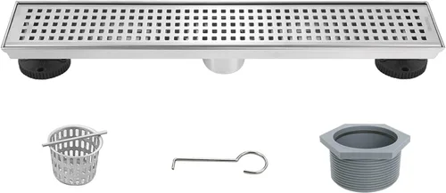 Miniatura 3 de Neodrain Drenaje de ducha lineal cepillado de 18 pulgadas con cubierta extraíble de patrón Quadrato, drenajes de piso de ducha rectangulares