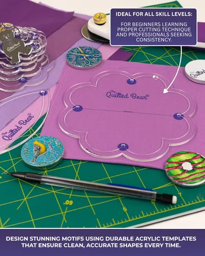Miniatura 7 de Plantillas de acolchado de flores de The Quilted Bear – 8 plantillas de acolchado acrílicas transparentes y antideslizantes para corte preciso