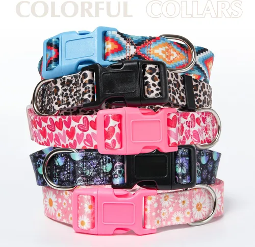 Miniatura 22 de Collares de Perro para Niñas con Patrones de Margaritas, Lindo Collar Rosa para Perras, Collares Ajustables Blandos y Duraderos para Perros XS 12