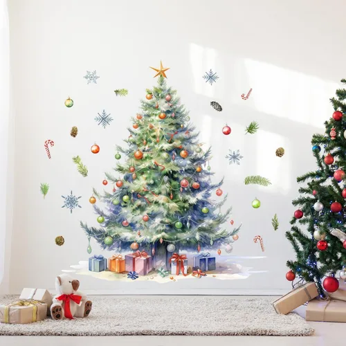 Miniatura 18 de 59x47 Pulgadas Adhesivos de Árbol de Navidad Azul Grande para Pared, Extraíbles DIY, Adhesivos de Árbol de Navidad Acuarela Gigantes para Baño