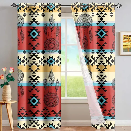 Miniatura 47 de Dreaweet African Tribal Blackout Curtains 63 Inch Long 2 Panels Set Bohemian Ethnic Geometric Grommet Top Thermal Insulated Curtains for Living Room