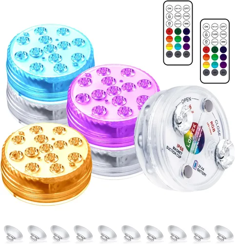 Miniatura 13 de LOFTEK Luces LED sumergibles con control remoto, 13 luces LED de piscina para piscinas enterradas y sobre el suelo con imanes y ventosas, 16 luces