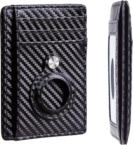 Hawanik Air Tag - Funda tipo cartera para AirTag con textura de carbono firme