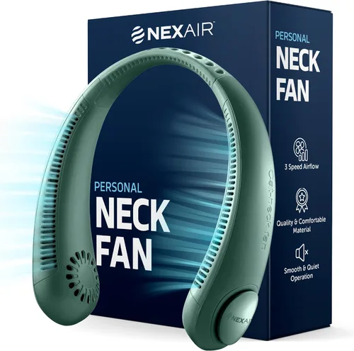 Miniatura 12 de NEXAIR Ventilador de cuello portátil de enfriamiento manos libres, ventilador de cuello ligero sin aspas, 3 velocidades, batería de 2400 mAh, tiempo