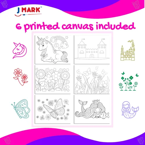 Miniatura 3 de J MARK Kit de pintura acrílica para niños, tema de castillo de unicornio, juego de 28 piezas con caballete, lienzos, pinceles y más, de 4 a 12 años