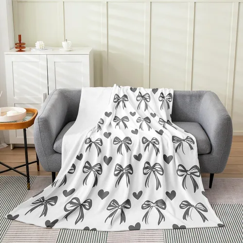 Miniatura 16 de Erosebridal Manta de franela con nudo de lazo para niñas, 40 x 50 pulgadas, diseño de rayas de diamante, para sofá cama y cama de vellón para niños