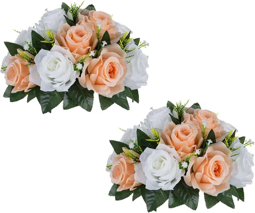 Miniatura 57 de BLOSMON Bolas de flores, centros de mesa de rosas de boda: 2 piezas de flores falsas carmesí decoración de bolas de besos Arreglos florales