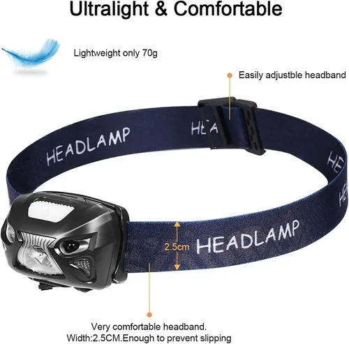 Miniatura 7 de Linterna frontal LED, faros delanteros recargables por USB con detector de movimiento, 300LM IPX4, luces de trabajo LED impermeables con 8 modos