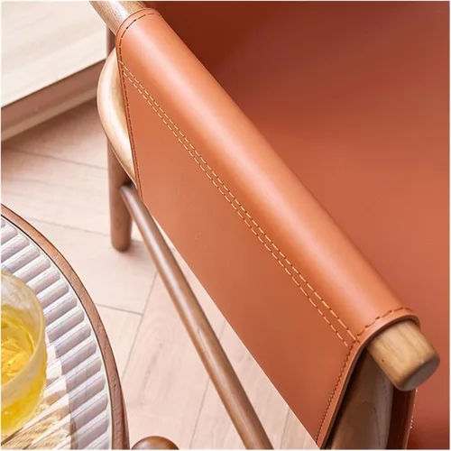 Miniatura 8 de sillas de comedor Silla de comedor de cuero Silla de comedor Ocio Madera maciza Sala de estar Back Ash Hotel Balcón Cocina moderna