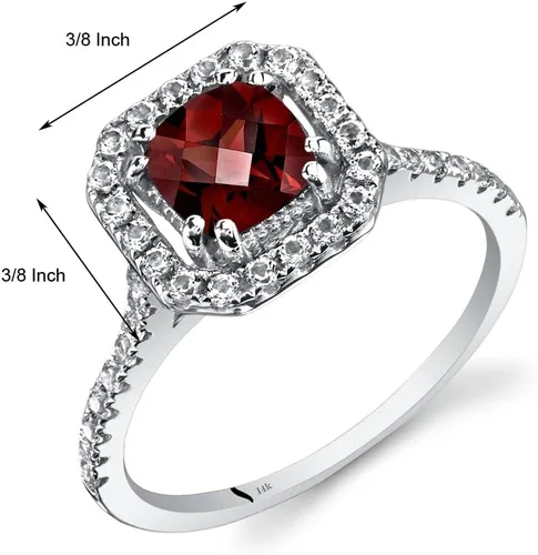 Miniatura 2 de PEORA Anillo de granate para mujer, oro blanco de 14 quilates con topacio blanco, piedra natal de piedra preciosa auténtica, 1.38 quilates de corte
