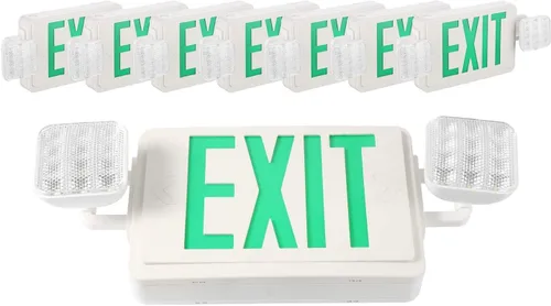 Miniatura 9 de 1 paquete de luces LED verdes con dos cabezales ajustables, iluminación de salida combinada con baterías de respaldo/listado UL, montaje en pared