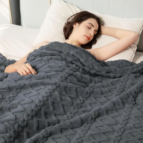 Miniatura 2 de Aganear Manta Gemela – Diseño elegante 3D, manta ligera portátil de lujo súper suave, esponjosa, cálida, acogedora, mullida para sofá, sala de Gris