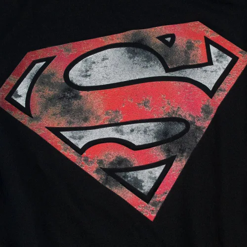 Miniatura 3 de Popfunk Camiseta y pegatinas clásicas de Superman con logotipo desgastado S Shield negro