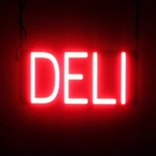 Miniatura 12 de SpellBrite DELI Sign Letrero relacionado con delicatessen con aspecto neón, fuente de luz LED azul 13.4 x 6.3 pulgadas