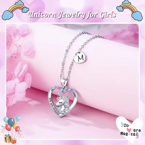 Miniatura 6 de Regalos de unicornios para niñas, dije de corazón chapado en oro blanco de 14 quilates con circonita cúbica You Are Magical Unicorn Necklace Girls