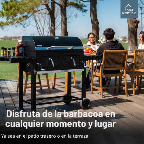 Miniatura 5 de MFSTUDIO Parrilla de carbón para barbacoa multifuncional extra grande de 49 pulgadas con control de temperatura, mesa auxiliar y bandeja de cenizas